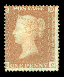 GREAT BRITAIN (SG 16b) 1850 1p red brown, lettered E-C, Plate 100, ...