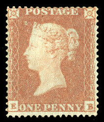 GREAT BRITAIN (SG 16b) 1850 1p red brown, lettered E-B, Plate 96, ...