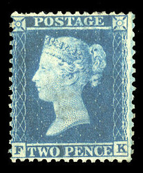 GREAT BRITAIN (21) 1855 2p deep blue, Plate 5, perf. 14, lettered F-K ...