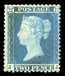 GREAT BRITAIN (21) 1855 2p deep blue, Plate 5, perf. 14, lettered J-J ...