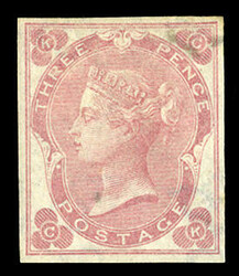 GREAT BRITAIN (37b,var) 1862 3p deep rose, Plate 3, imperforate ...