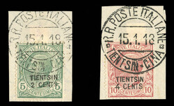 ITALY ITALIAN OFFICES IN CHINA - Tientsin (1,2) 1917 2c on 5c and 4c ...
