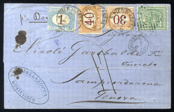 URUGUAY 1874 (Sep) outer FL from Montevideo to Italy, franked with ...