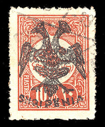 ALBANIA (11) 1913 10pi dull red, black overprint, used, nicely ...