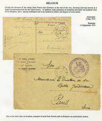 BELGIUM French units in Belgium 1919 cover and card with "Liquidation ...