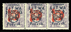 CENTRAL LITHUANIA (18a-b) 1920 horizontal se-tenant strip of three, ...