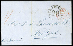 CHILE 1853 (29 June) FL to New York, red "Paid at Valparaiso" Crown ...