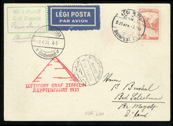EGYPT Zeppelin Flights 1931 Egypt Flight, incoming card from Hungary, ...