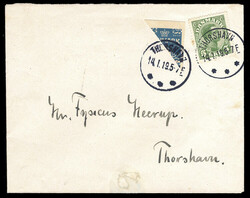 FAROE ISLANDS 1919 Denmark 5o green, used in combination withdiagonal ...