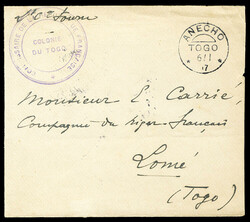 FRENCH COLONIES Togo 1917 (6 Jan) official cover from Anecho to Lome, ...