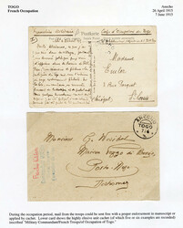 FRENCH COLONIES Togo Military Mail 1915 card and cover from Anecho to ...