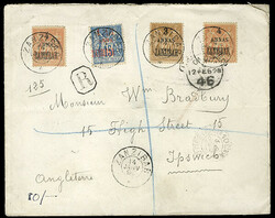 FRENCH COLONIES Zanzibar 1898 (14 Jan) registered cover to Ipswich, ...