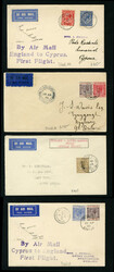 BRITISH COMMONWEALTH CYPRUS Flight Covers 1932 three first flight ...