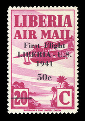 LIBERIA Air Post(C23) 1941 First Flight Liberia - U.S., 50c on 20c ...