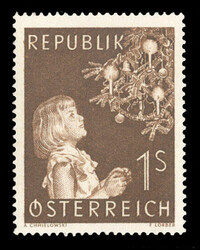 AUSTRIA (590P) 1954 Christmas, 1sh brown, perforated and gummed trial ...