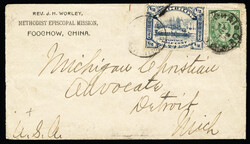 CHINA Foochow 1896 (22 May) cover with "Methodist Episcopal Mission ...