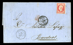 FRANCE French Consular Post - Argentina 1867 outer FL to Bordeaux, ...