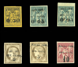 FRENCH COLONIES French Guiana (4,5,8,10,11) 1887 surcharges on Ceres ...