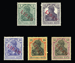 LATVIA Libau (1N2-6) 1919 Red Overprint, 5pf-50pf, five different, l ...