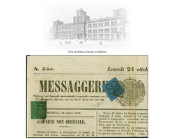 1853, 9 centesimi light blue, in combination with Modena 1852, 5 ...