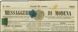 1853, 9 centesimi light blue, in combination with Modena 1852, 5 ...