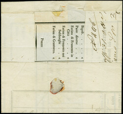 1859, ½ Bajocchi on yellow, vertical pair, slightly touched at top, ...