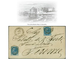 1878/79, 10 centesimi blue, two copies, one with rounded corner, tied ...