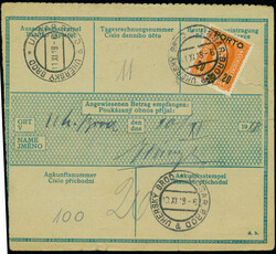 1918, Emperor Charles I. 15h. red, horizontal pair, tied by machine ...