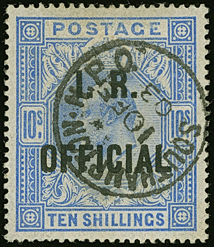 1902, I.R. OFFICIAL: Edward VII. 10 sh. ultramarine, fresh color, ...