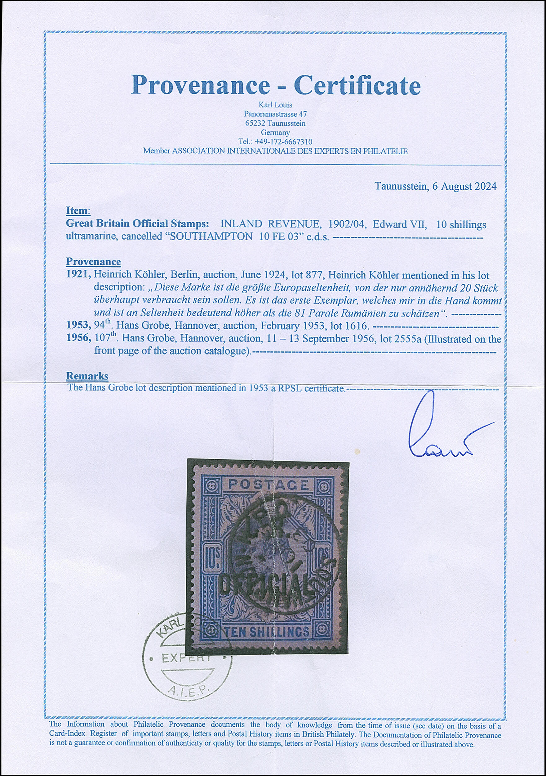 Image 3 for lot number 1535 for Heinrich Köhler 388th Auction