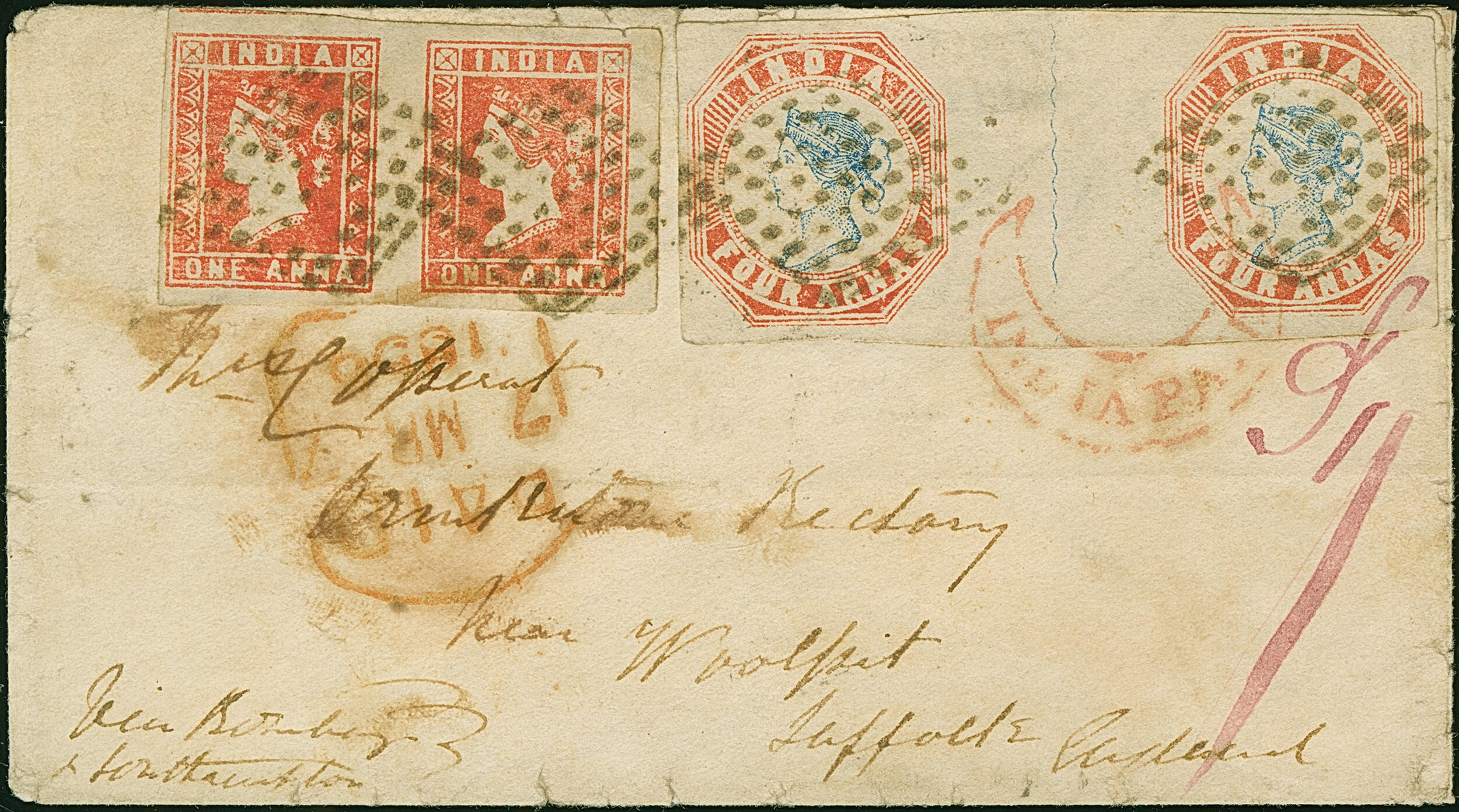 1854, 3rd Printing 4a bright red &amp; bright blue, Head Die II, ...