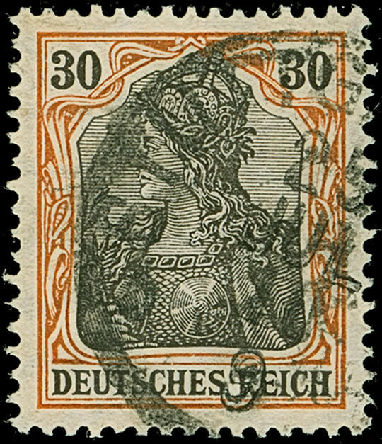 1905, Germania 30 Pfg. dunkelrötlichorange/schwarz auf ...