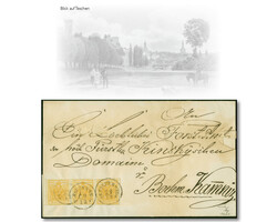 1850, Handpapier, 1 Kr. gelbocker, waagerechter Dreierstreifen, ...
