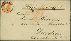 1850, 6 Kr. braun in Mischfrankatur mit 1858 Franz Joseph 5 Kr. rot, ...