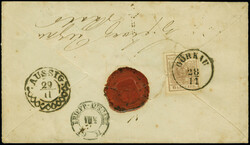 1850, 6 Kr. braun in Mischfrankatur mit 1858 Franz Joseph 5 Kr. rot, ...