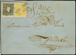 1858, Kaiser Franz Josef 1 Kr. gelb und 3 Kr. schwarz, Type I, als ...