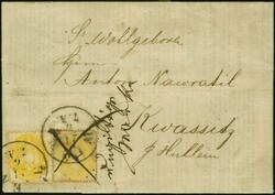 1860, Franz Joseph 2 Kr. hellgelb in Mischfrankatur mit 1863 ...