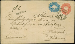 10 Kr. blau, zwei Einzelwerte, beide farbfrisch und gut gezähnt, als ...