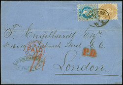 15 Kr. hellbraun in Mischfrankatur mit 1867 10 Kr. blau, farbfrisch ...