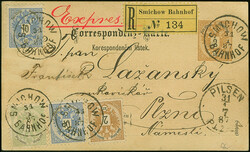 2 Kr. hellockerbraun/schwarz, 3 Kr. mattgrün/schwarz und 10 Kr. ...