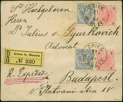 10 Kr. mittelviolettultramarin/schwarz (zwei Einzelwerte) als ...