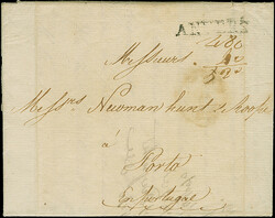 1814, "ANVERS". straight-line on entire unpaid letter to Porto, rated ...