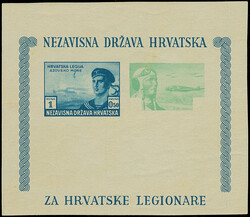 1943, Croatian legionnaire's souvenir sheet, imperforate proof, four ...