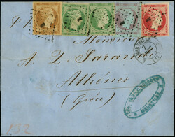 1861, Large Hermes head 2l. brown, two singles 5l. green and singles ...