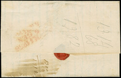 1856, 50 b. blue with 2 b. olive green tied by overlapping diamond ...