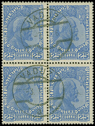 1912, Fürst Johann II. 5-25 H. mittelultramarin auf normalem Papier ...