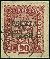 1919, Krakow Issue 90 h. red-carmine, plate I, position 61, tied by ...
