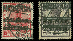 Zdunska Wola: 1918, German Occupation 10 and 15 pfg. with hand stamp ...