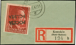 1944, Handstamp “POCTZA POLSKA” on Generalgouvernement Hitler 24 ...