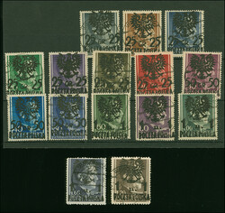 1944, 25 Groszy - 1 Zloty on Hitler, 15 values, all used, mostly fine ...